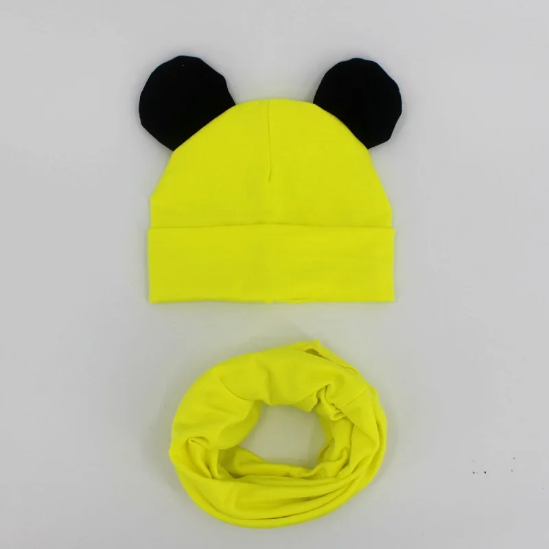 Baby Hat Cotton Ear Cap For Boys And Girls Winter Hat Scarf Set Children Boys Cap Scarf 2PCS - Цвет: yellow black ear