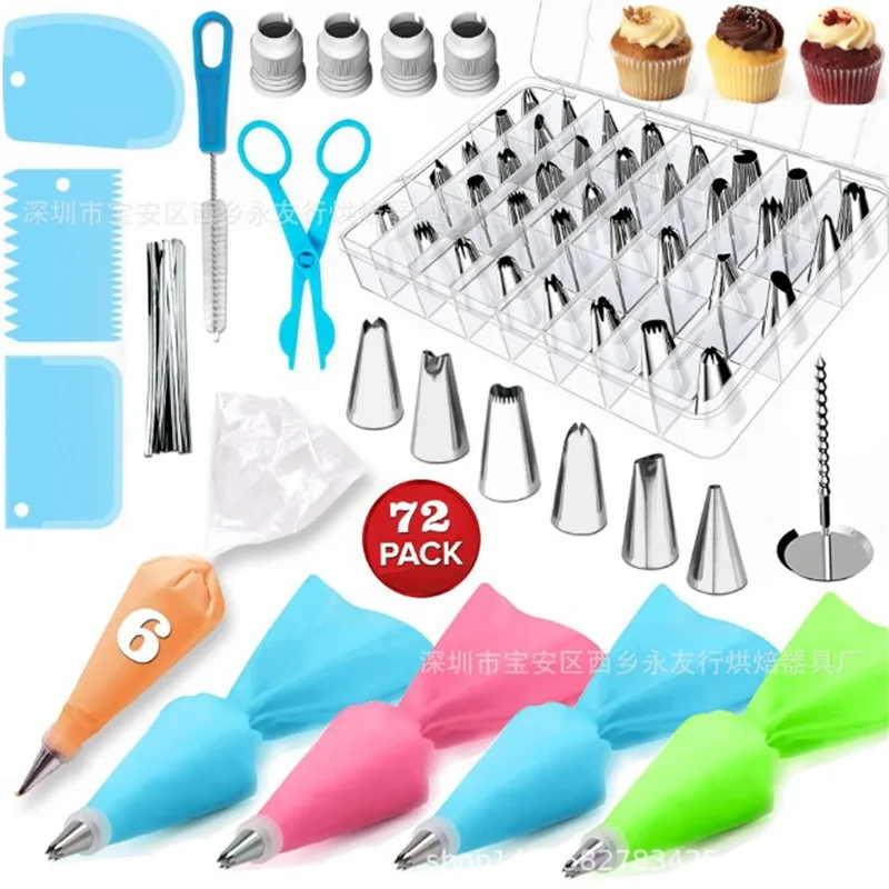 

72pcs Cake Decorating Tool Sets with Icing Tips, Pastry Bags, Icing Smoother, Piping Nozzles Coupler DIY Baking Pastry Tools