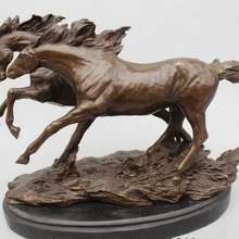 XD 002335 1" Китайский Чистая Бронзовый Медь База Мрамор Лаки два летать бегать лошадь Книги по искусству статуя