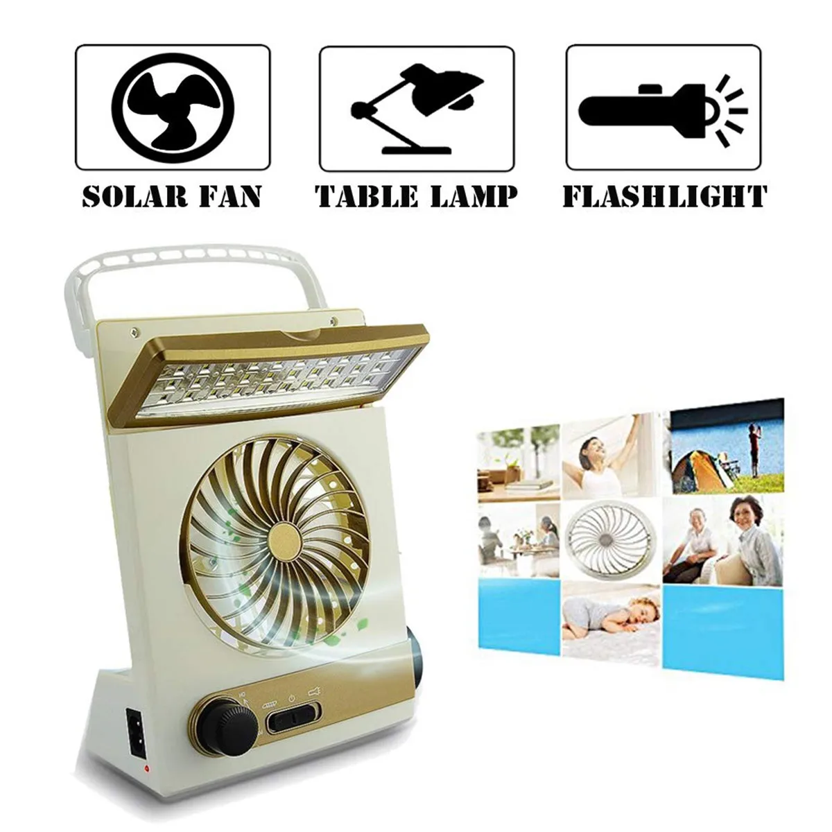

Mini Portable Cooling Fan Solar Power Camping Cool Fan With LED Light Rechargeable Light Tent LED Lantern Cooler
