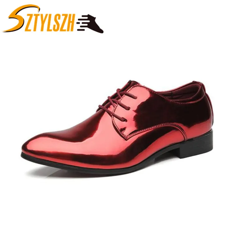 Мужские модные офисные туфли; яркие Мужские модельные туфли из лакированной кожи; мужские свадебные туфли-оксфорды из мягкой кожи; Sapatos - Цвет: Красный