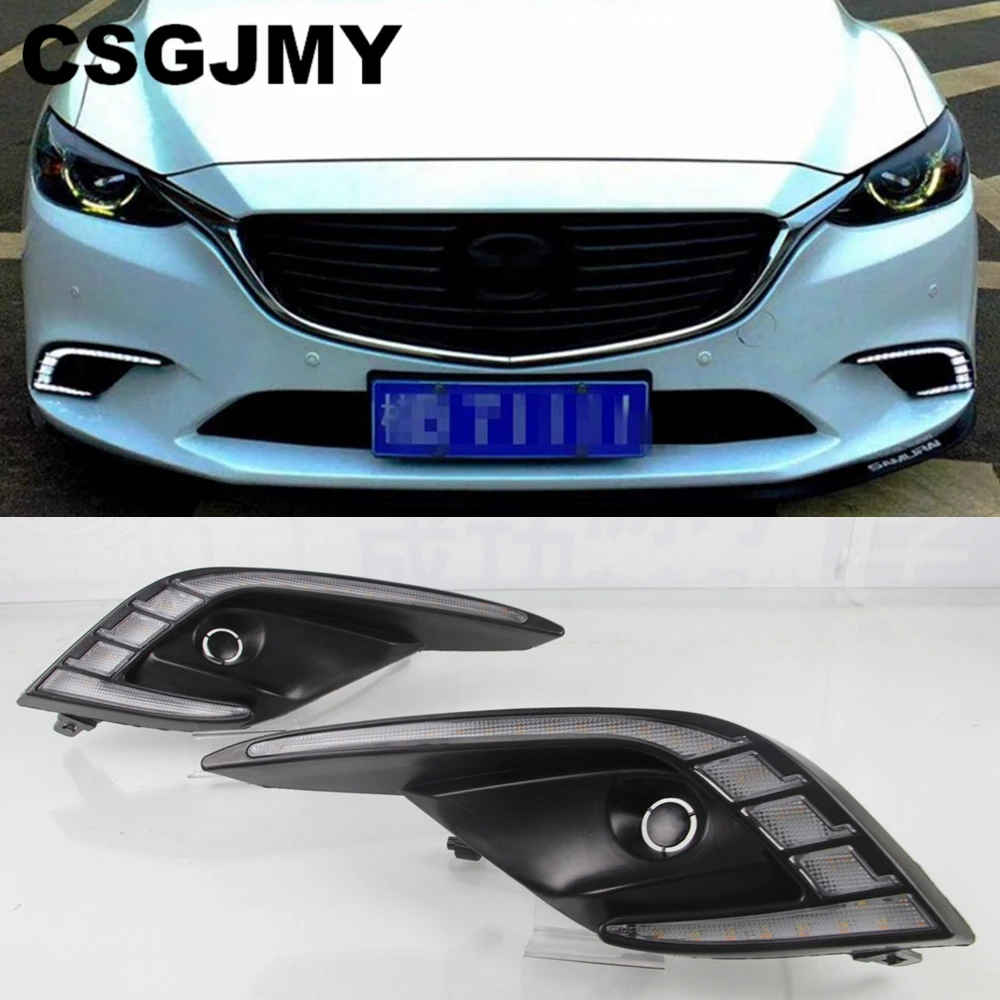 

CSGJMY 2PCS LED Daytime Running Light LED DRL fog lamp Driving lights Yellow Turn Signal Lamp For Mazda 6 Atenza 2016 2017 2018