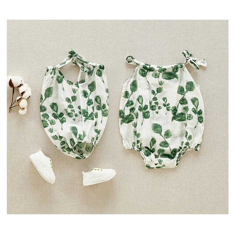 

Summer Cotton Rompers Baby Girl Triangle Jumpsuit Leaf pattern Sleeveless Lovely Newborn Baby Clothes Toddler Rompers Costumes