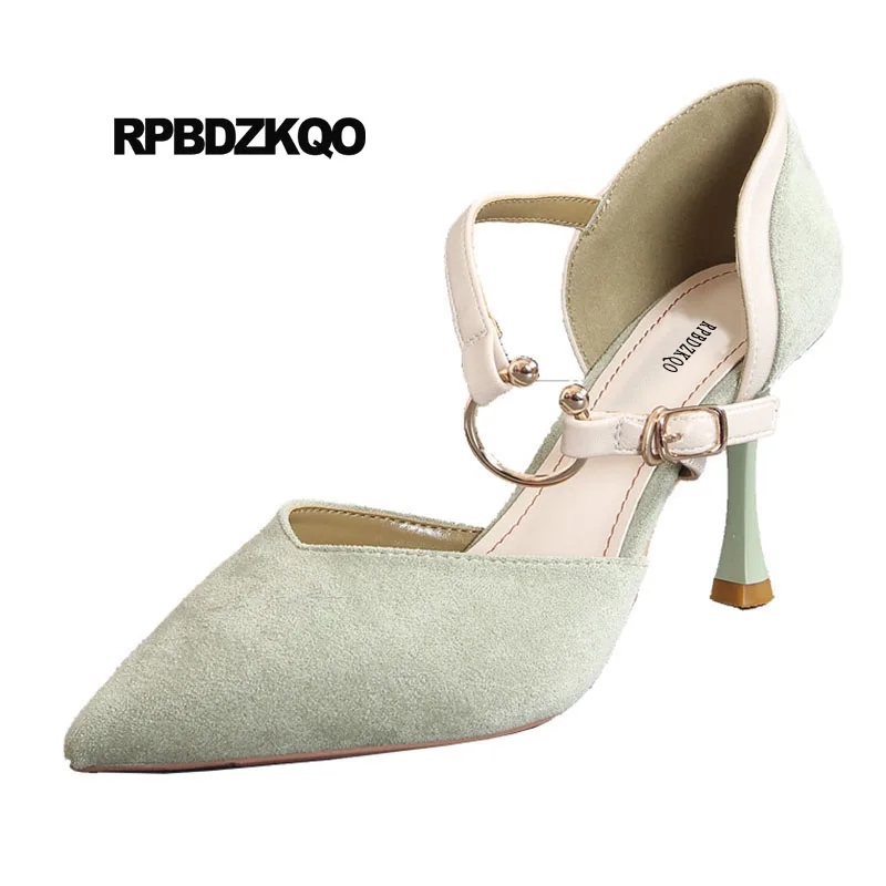 Suede Pumps Size 4 34 2021 Green Shoes For Women Strap Office High