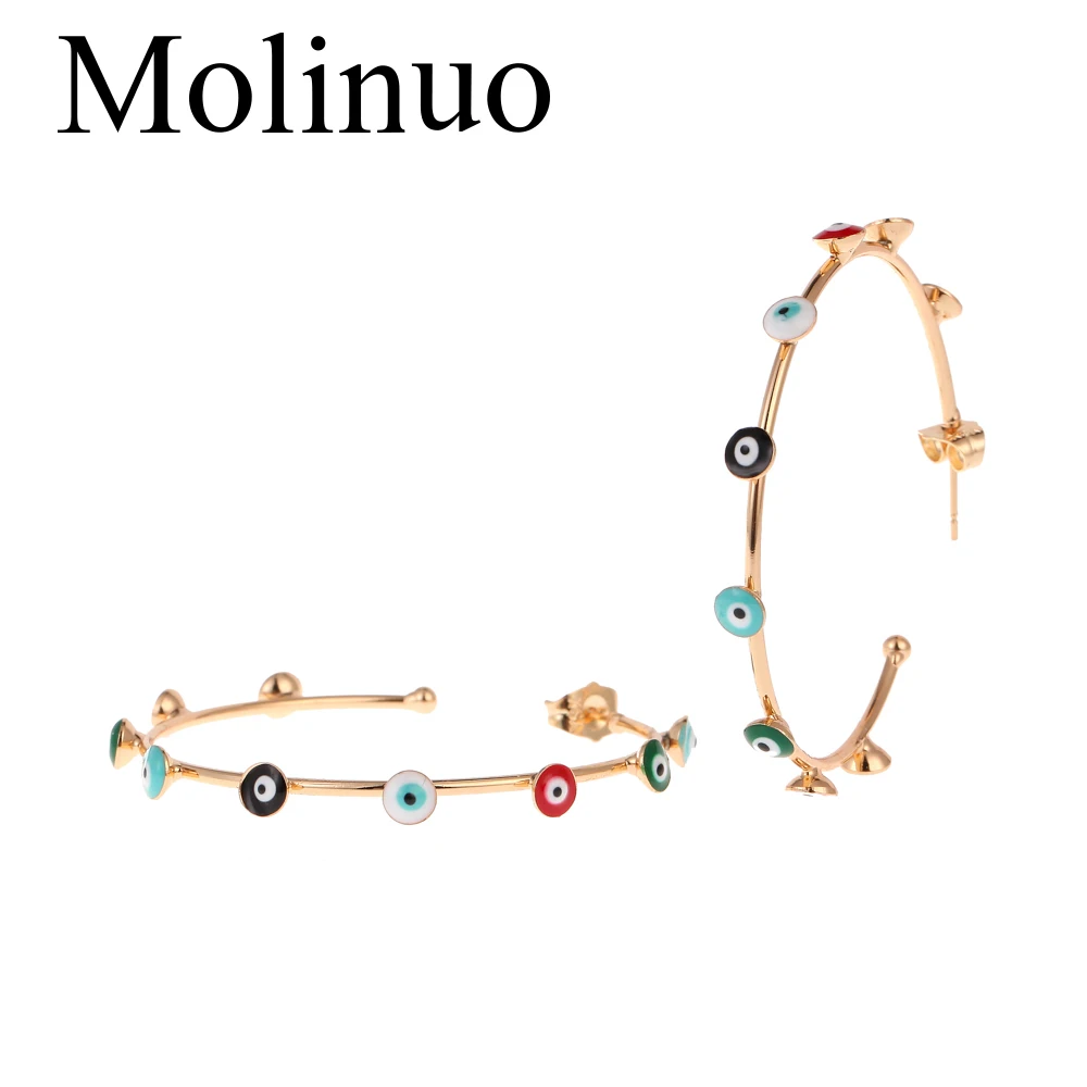 

Molinuo 48-50mm pave with color evil eye gold hoop earrings charm Bohemia gorgeous women jewelry earrings 2019