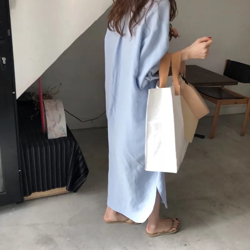 Beste Tops Blouses Wit Losse Nieuwe vrouwen Match Goede Kwaliteit Lente nieuwe vrouwen grote omvang losse lange katoenen linnen blouse