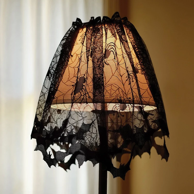Halloween Decoration Lamp Shade Fireplace Scarf Spider  Black Lace