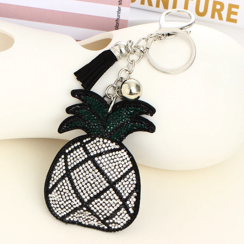 

2018 fashion Silver Key Chain Accessories Tassel Key Ring PU Leather Pineapple Strawberry Fruit Car Keychain Jewelry Bag Charm