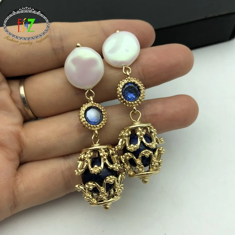 

F.J4Z Vintage Fashion Earrings for Women Designer Irregular Simulated Pearl Earrings Baroque Nature Stone Cocktail Earrings