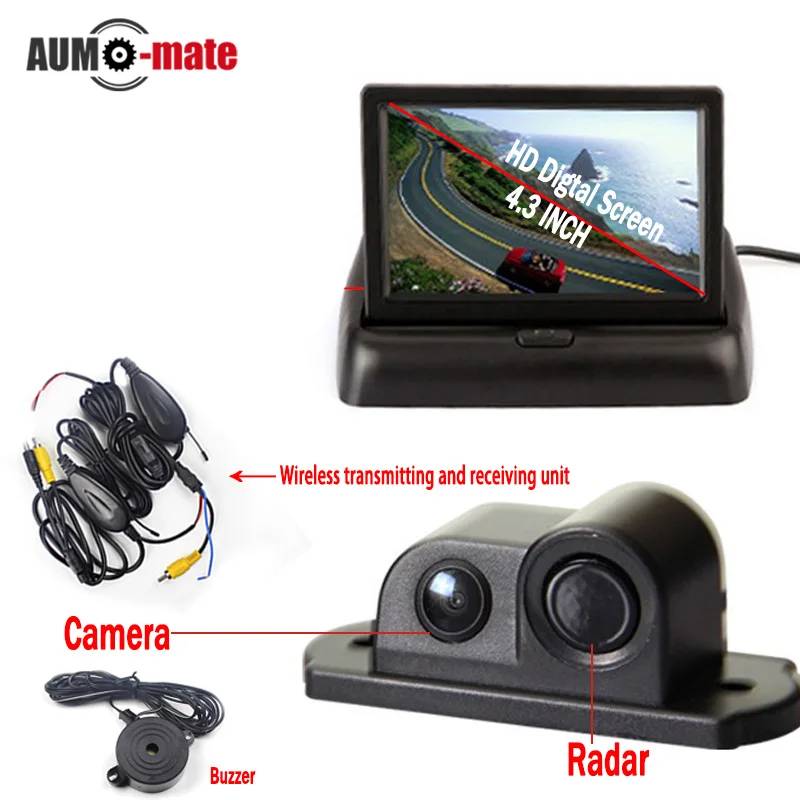 

Wireless Car Parking Sensor System with 4.3'' LCD Monitor 2 in 1 Camera and Radar Parktronic Buzzer Reversing
