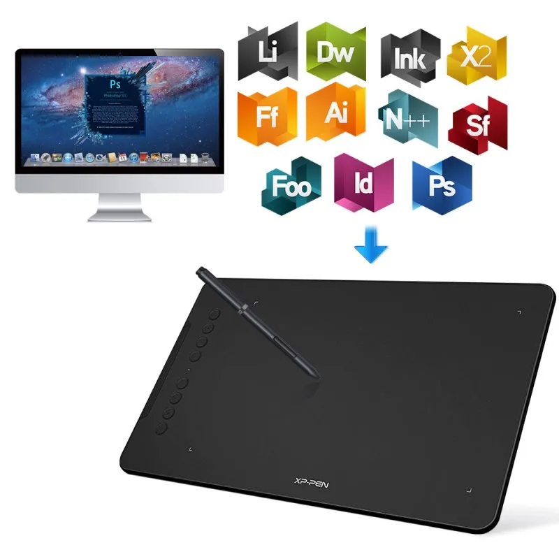 Цифровой графический планшет XP Pen Deco 01 для рисования с безбатарейным стилусом и 8