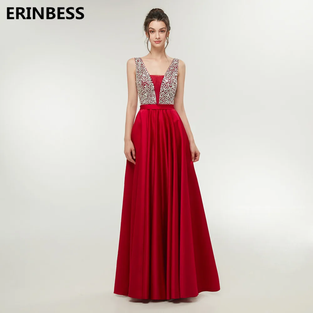 Vestido De Festa Longo Бургундия вечерние платья длинное платье элегантные атласные с бисера v-образным вырезом вечернее платье Vestidos Robe De Soiree