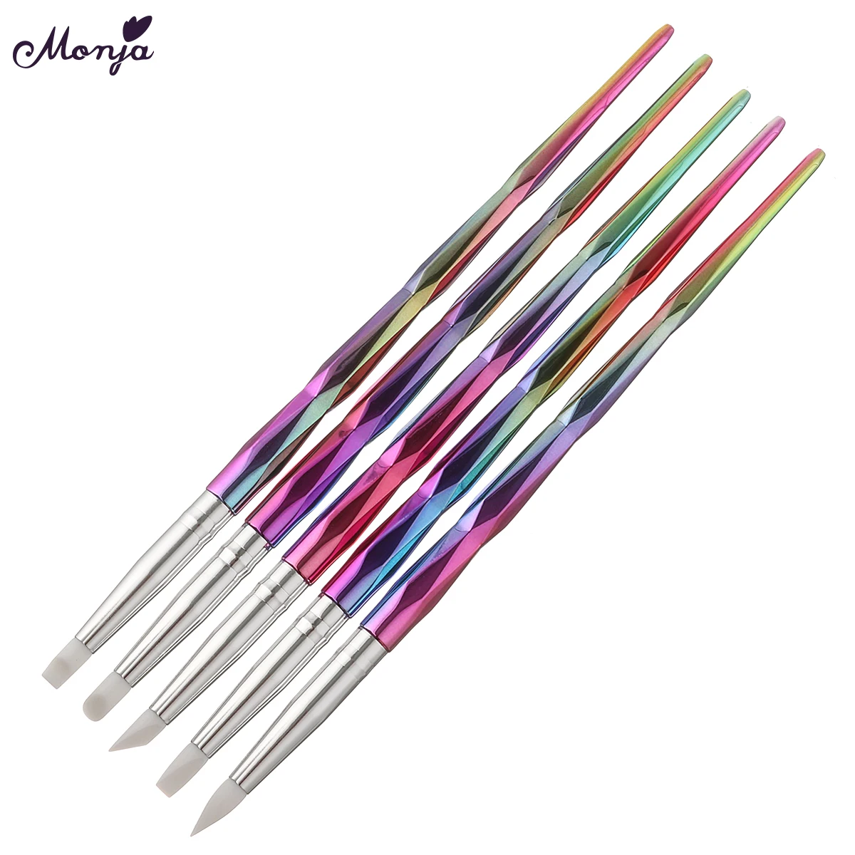 

Monja 5 Style Rainbow Diamond Handle Nail Art Acrylic UV Gel Silicone Sculpture Carving Emboss Modeling Dotting Pen Brush
