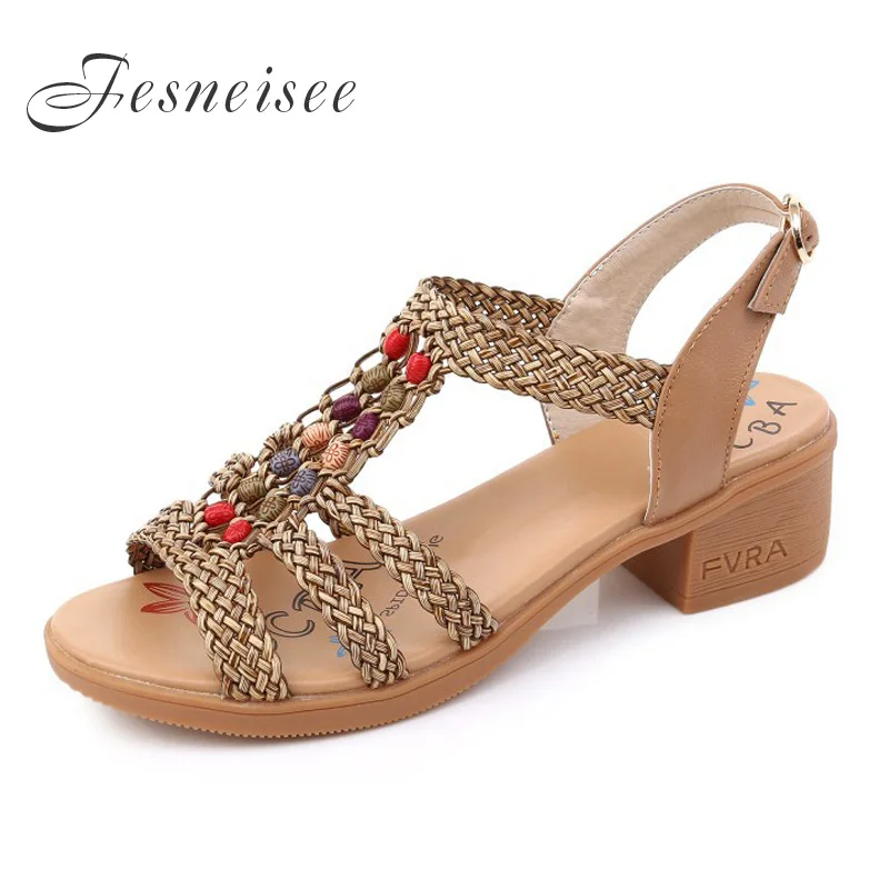 

Fesneisee Women Sandals Casual 2019 New Bohemian Summer Sandals for women Fashion Women Open Toe Shoes Female flats footwear