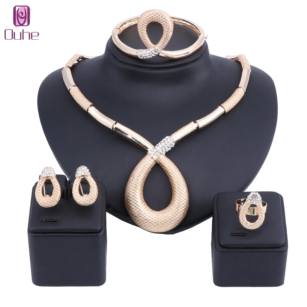 Nigerian Jewelry Set For Women Customer Dubai Gold Crystal Necklace