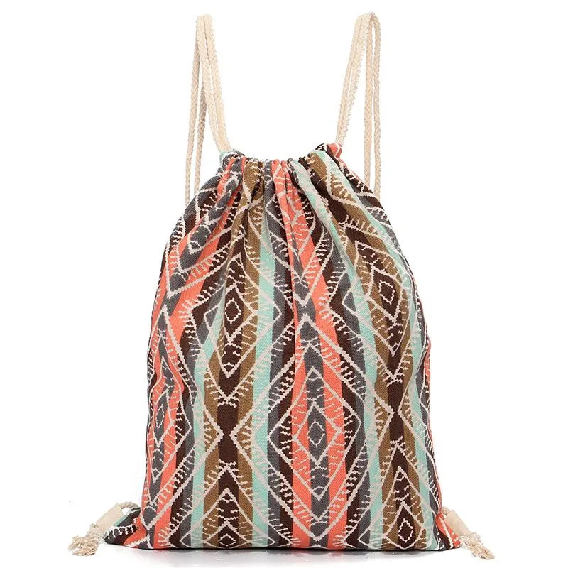

Women Fashion Retro Animal Pattern Drawstring Bag Print Geometric Girl Shopping Bags Travel Backpacks bolso mujer
