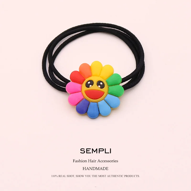 

Sempli Black Elastic Hair Bands Headbands Basic Sunflower High Elasticity Women Girls Smile Girls Hair Bows Hair Accessories