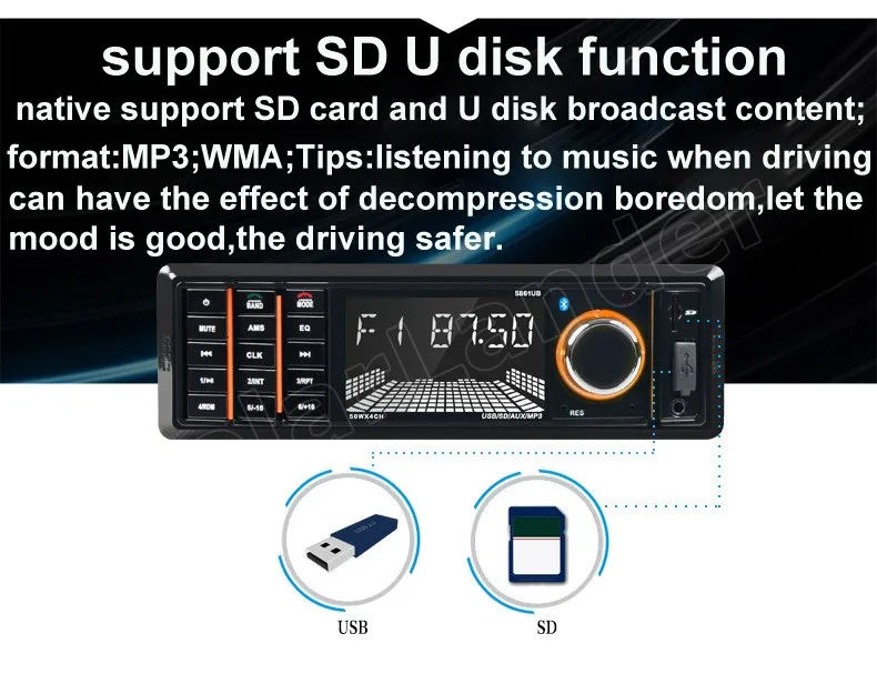 Высокое качество 1 din 12 В Автомагнитола аудио плеер стерео MP3 FM Поддержка FM USB SD карта Автомобильная электроника Bluetooth