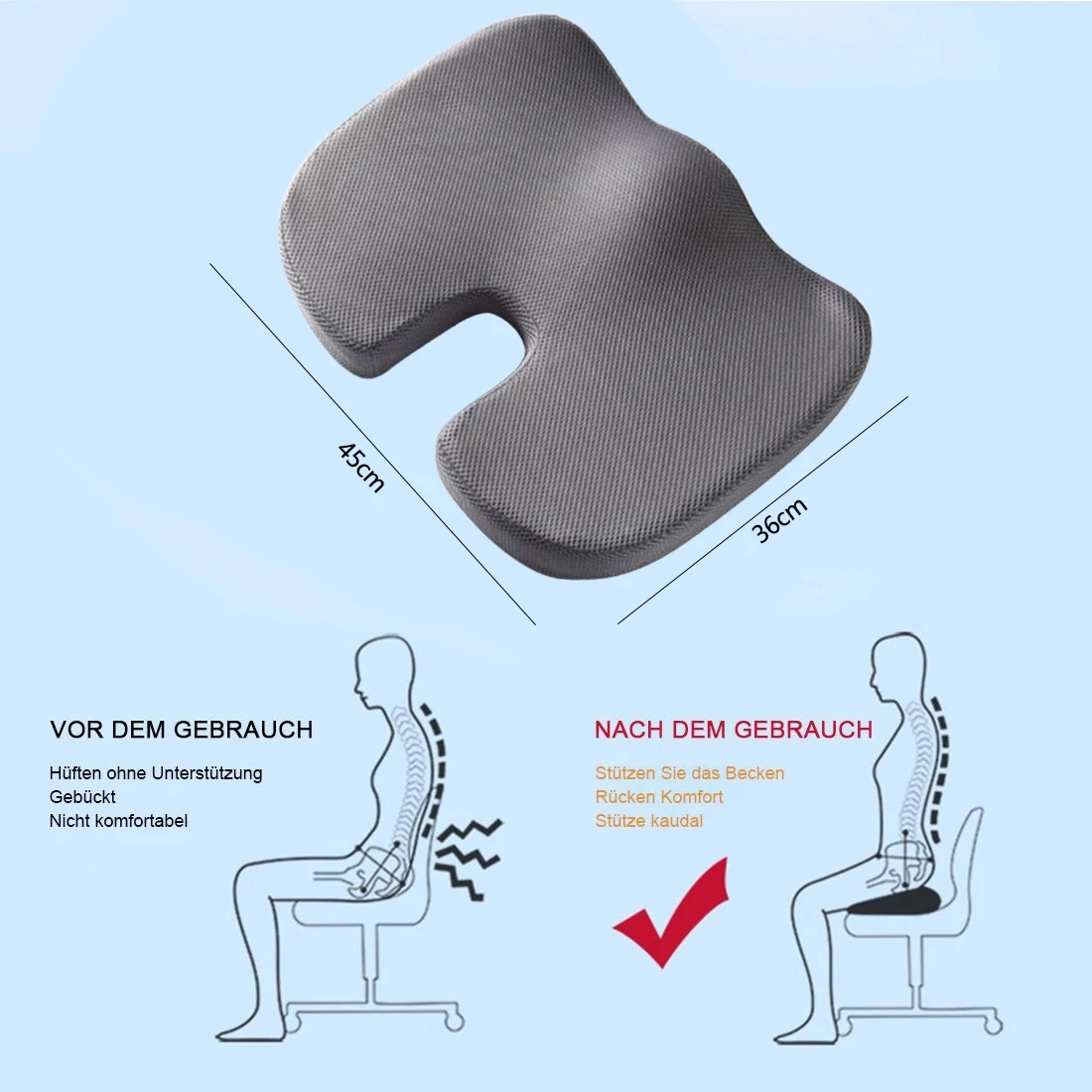 

Travel Seat Cushion 45*35*7 U Shape Slow Rebound Soft Memory Foam Sofa Office Chair Hips Pillow Seat Cushion Pad