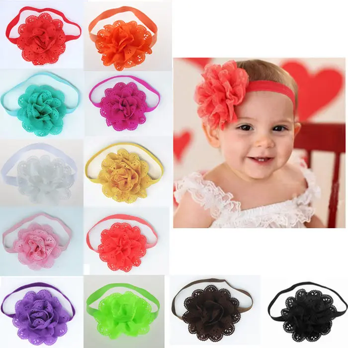 12pcs/lot Children's hair band hollow wave edge chiffon flower head