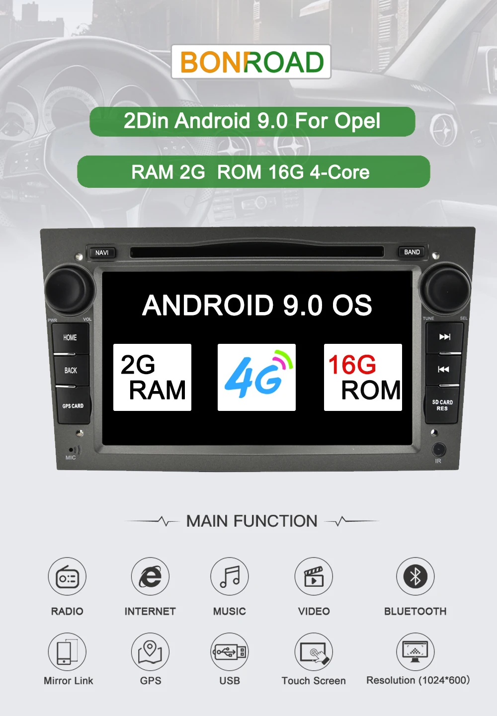 Discount Bonroad 2Din Android 9.0 Car DVD Radio For Opel Astra Vectra Antara Zafira Corsa multimedia player GPS Navigation RAM 2G ROM 16G 0