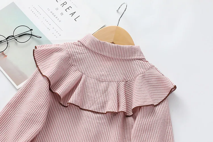 Autumn New Girls Long-sleeved Shirt Lotus Leaf Chiffon Pink Shirt College Wind Ribbon Bow Children's Fashion