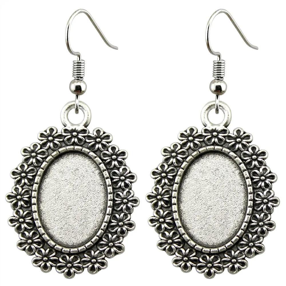 3 Pairs Fit 13x18mm Oval Glass Cabochon Earring Settings Silver Tray Earring Hooks Diy Earrings Base Bezels for Handmade Jewelry Jewelry Findings