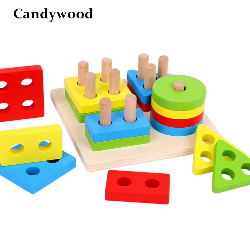 

Kids Educational Toys Montessori Match Blocks Toy Geometric Sorting Wooden Blocks Children Educational Toys Building Blocks