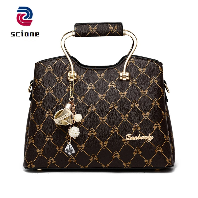 

Women PU Leather Handbags 2019 New Fashion Tote Plaid Beading Designer Soft Shoulder Bags For Women Messenger Crossbody Bags