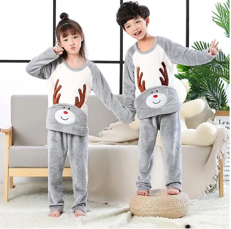 3 14y Autumn Winter Children Fleece Pajamas Warm Flannel Sleepwear