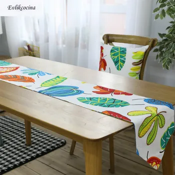 

Free Shipping Colored Leaves Green Table Runner Decoracion Mesa Hogar Cotton Linen Chemin De Table Tafelloper For Party Decor