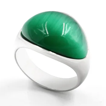 

Fashion wide face green big gem men and women stainless steel ring Europe and the United States explosion personality titanium s