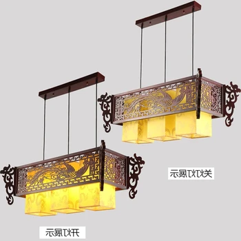 

Chinese style antique wooden sheepskin Chandelier Lamp three classical teahouse atmosphere restaurant head send bless