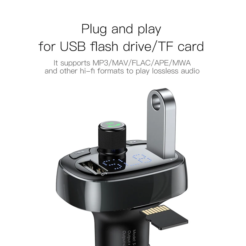 Baseus FM Transmitter Aux Modulator Bluetooth Car Charger Kit Handsfree Audio MP3 Player 3.4A Dual USB Fast Mobile Phone Charger
