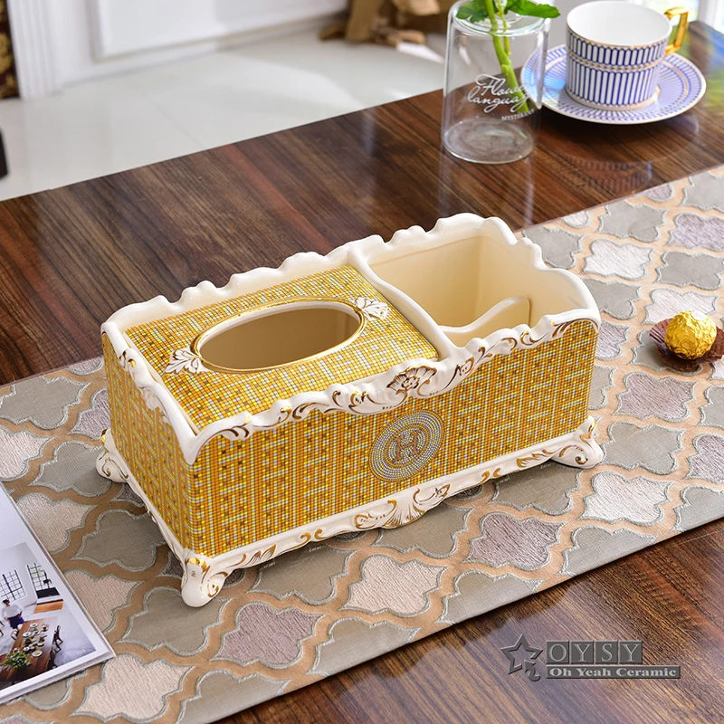 

Porcelain tissue box ivory porcelain "H" mark mosaic design embossed outline in gold decoration tissue box home tissue box gifts