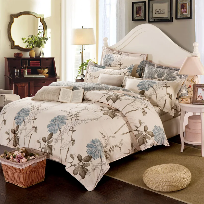 

100% Cotton Duvet Cover Sets, Print Floral Pattern Design, Full Queen Size Bedding set(MYMQ)