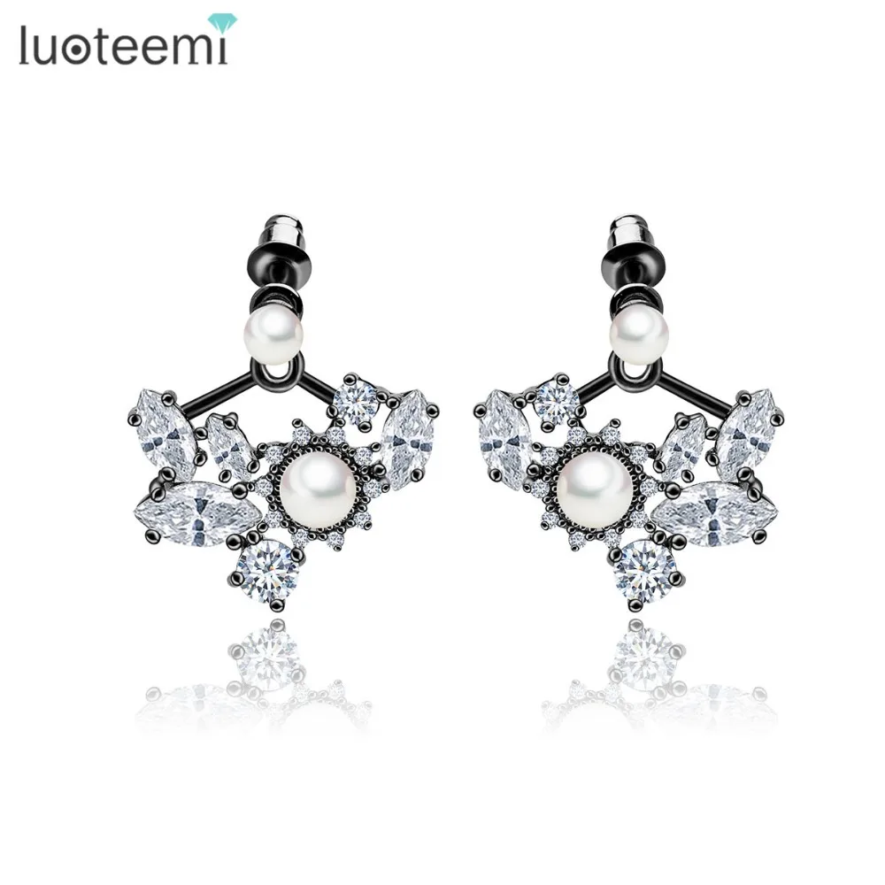 LUOTEEMI Customize AAA Cubic Zirconia Imitation Simulated Pearls Jacket Stud font b Earrings b font For