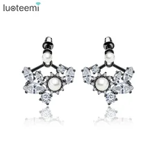 LUOTEEMI Customize AAA Cubic Zirconia Imitation Simulated Pearls Jacket Stud Earrings For Women Fashion Wholesale Jewelry