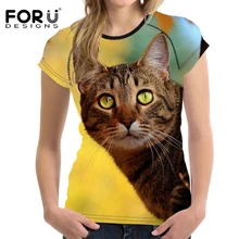 FORUDESIGNS 3D Cat Prints Women Summer Short Sleeved T Shirt Women t-shirt Tops O Necek Elastic Female Clothes Tees Brand Shirts