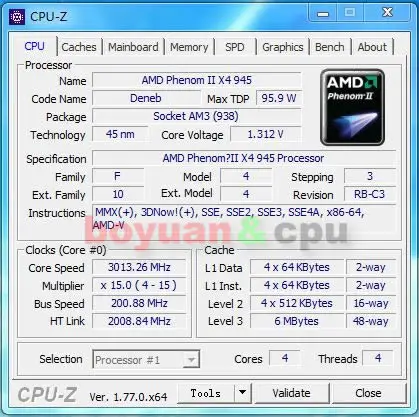 Процессор AMD Phenom II X4 945 95W 3,0 GHz Quad-Core cpu HDX945WFK4DGM/HDX945WFK4DGM Socket AM3