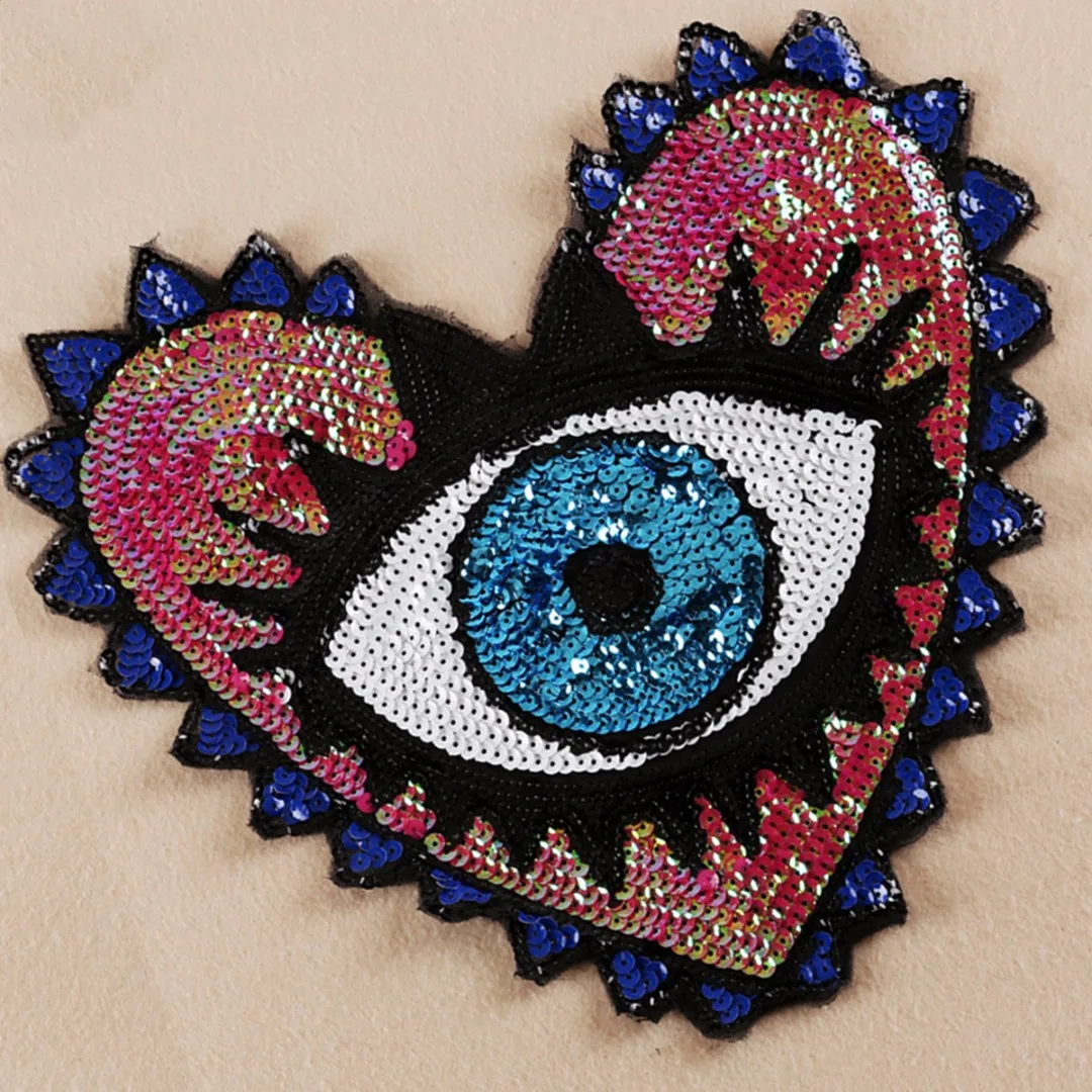 325*310mm Newest Large Sequin Heart Eyes Embroidered Sew on Patches Badge Applique DIY Craft