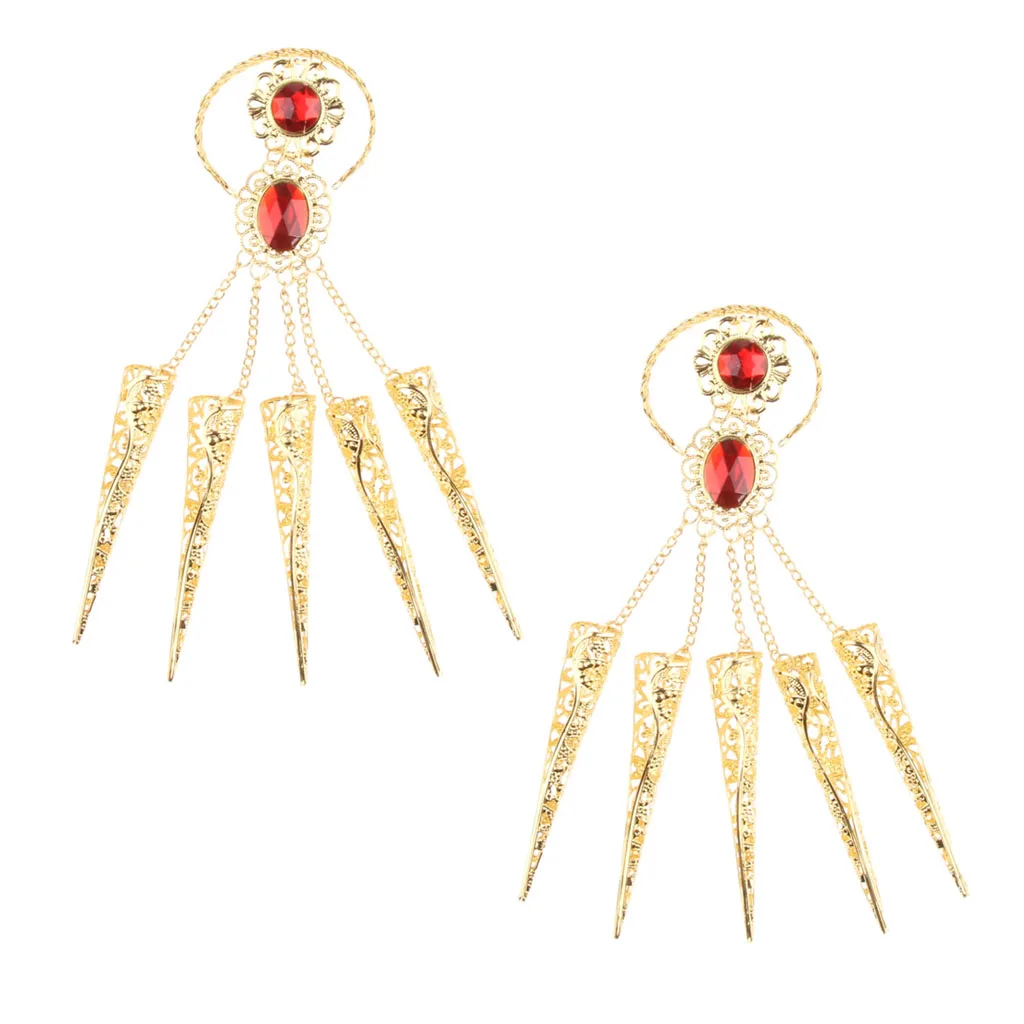 Pack Of 2 Indian Dance Gold Bracelet With Long Finger Nails For Costumes For Dancer