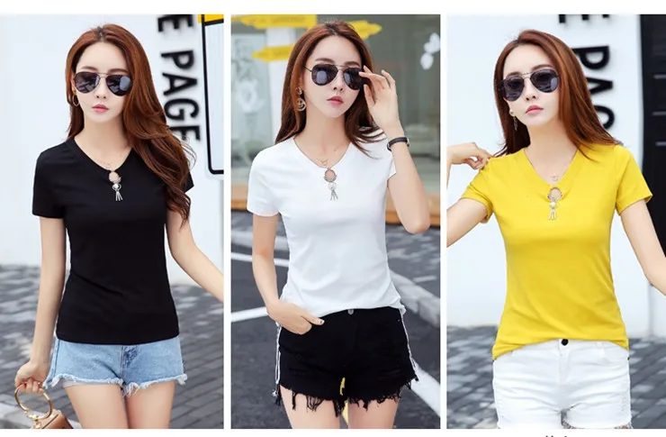 Summer T-shirts For Women 2018 Korean Fashion Tops Tees Female Hole V-neck Tshirt Lady Casual Short Sleeve Poleras Mujer  (1)