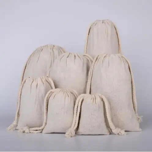 

100 pcs/lot Blank Christmas Storage Cotton Canvas Makeup Bag With Drawstring 6 Sizes Bag For Santa Sacks DIY Print
