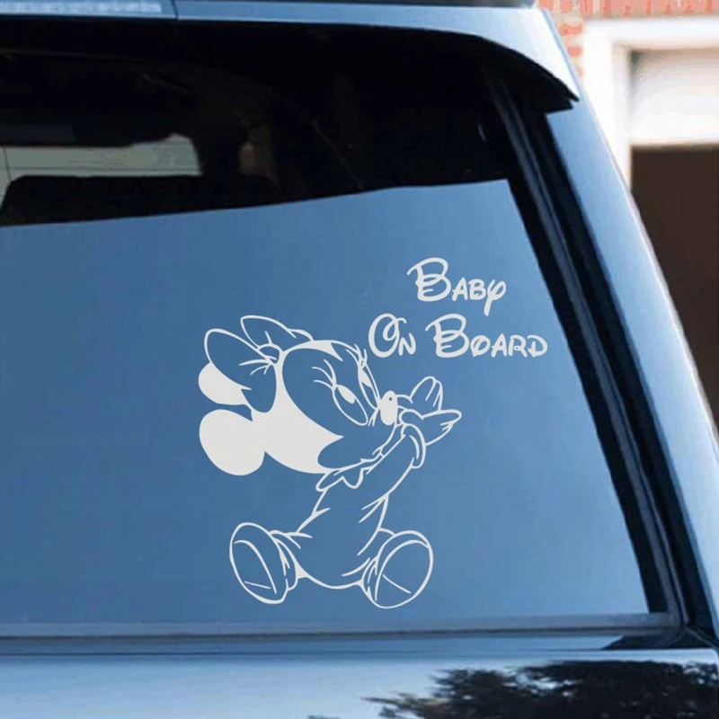 25cm tall Cartoon Car Sticker Minnie BABY ON BOARD Rearview Mirror Decal Car Window Bumper Cute Waterproof Removable L093