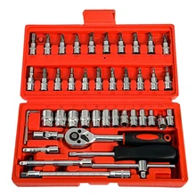 

46 Pcs Hand Car Tool Set Socket Household Tool Kit Plastic Toolbox Storage Case Socket Wrench Torque Screwdriver Knife