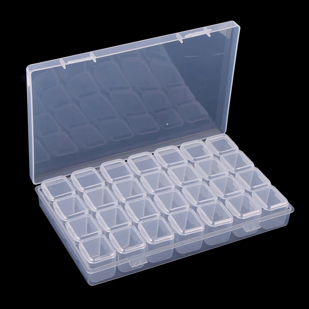 Phenovo 28 Slots Transparent Clear Storage Box with Caps Lid Design Clear Containers Round Plastic Organizer Case 