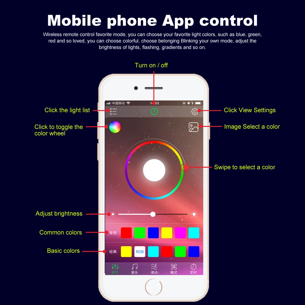  RGB LED Strips Ambient Light APP Bluetooth Control for Car Interior Atmosphere Light Lamp 8 colors  - 32922981694