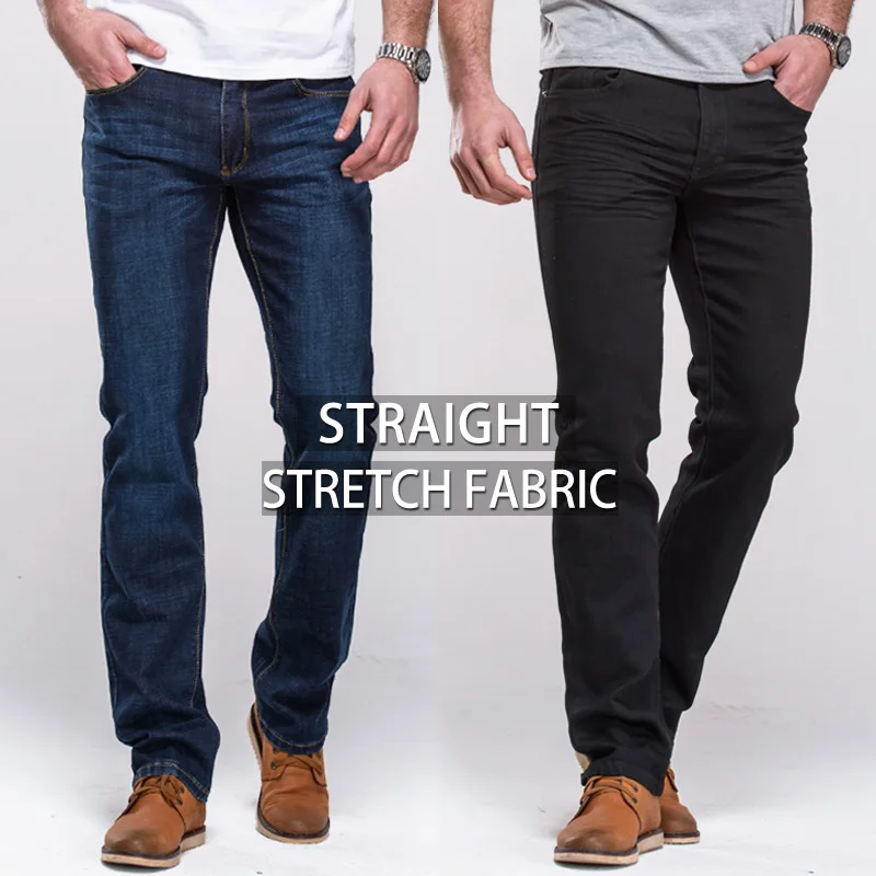 GRG Men's Jeans Classic Straight Fit Stretch Denim Jeans Casual Blue Black Trousers Stretch Long Pants