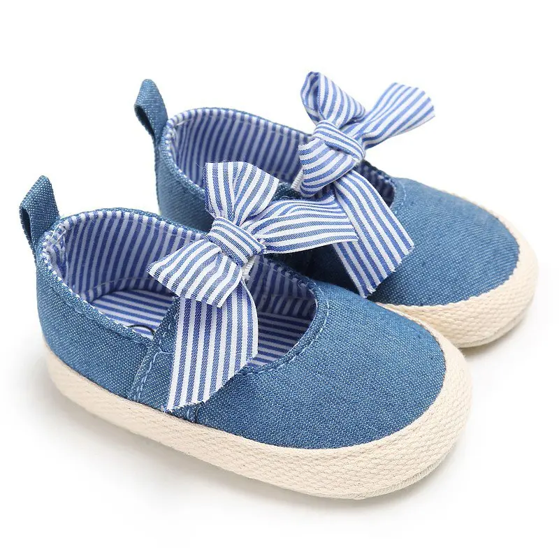 

Baby Girls Princess Shoes Infant Toddler Crib Bebe Kids First Walkers Mary Jane Striped Big Bow Soft Soled Anti-Slip For Dress